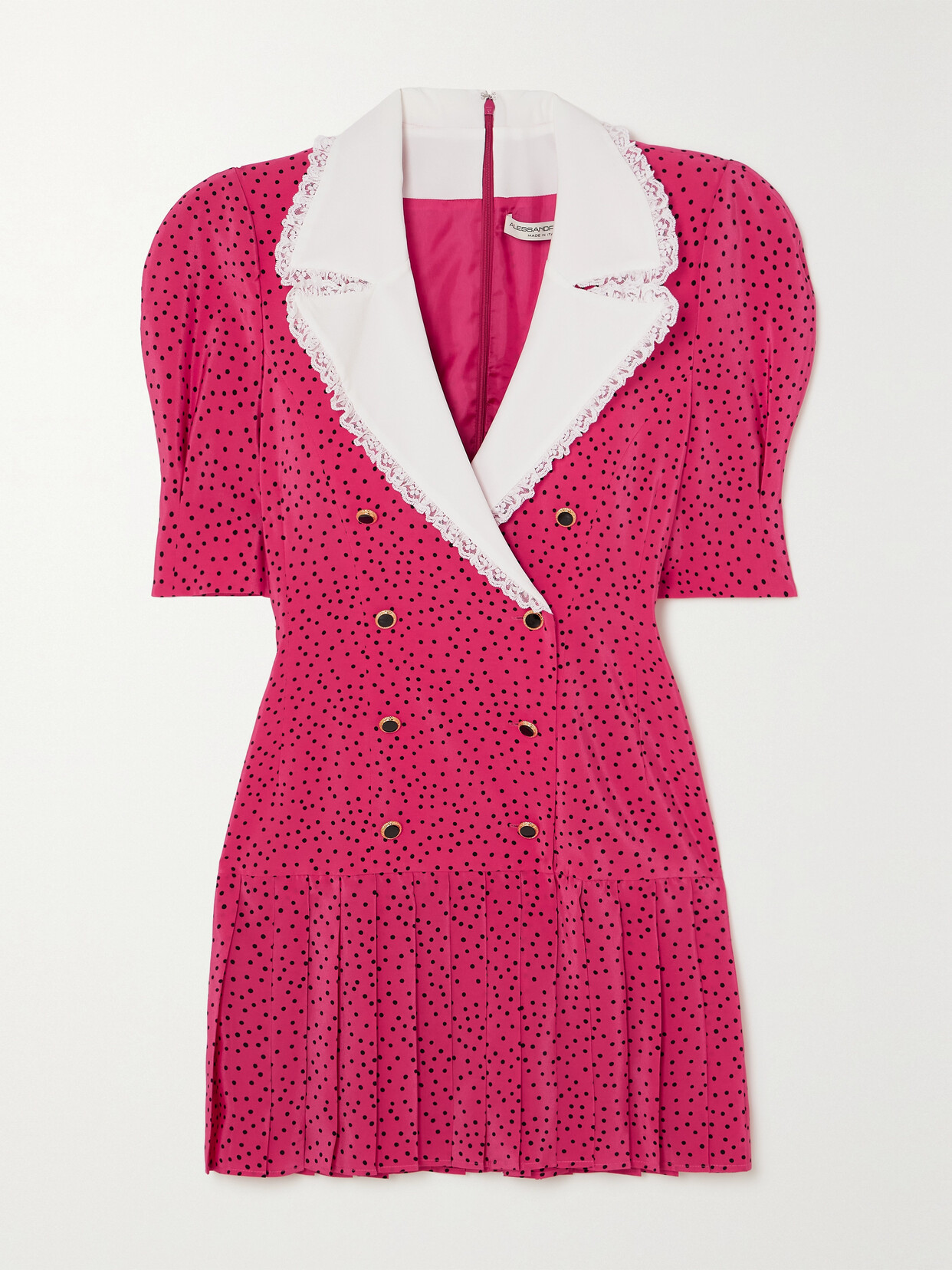 Alessandra Rich Lace-trimmed Polka-dot Silk-crepe Mini Dress