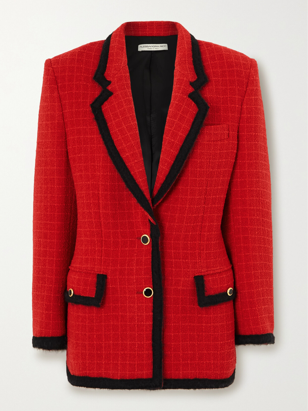 Alessandra Rich - Oversized Piped Checked Wool-blend Bouclé-tweed Jacket - Red