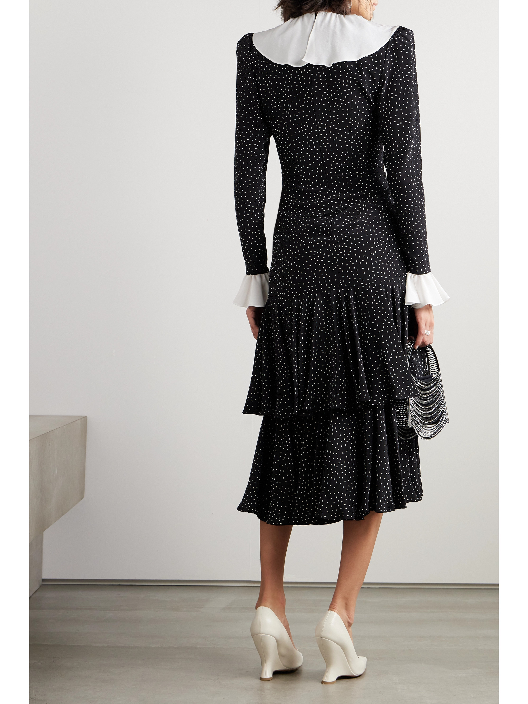 Alessandra Rich Bow-detailed ruffled polka-dot silk midi dress