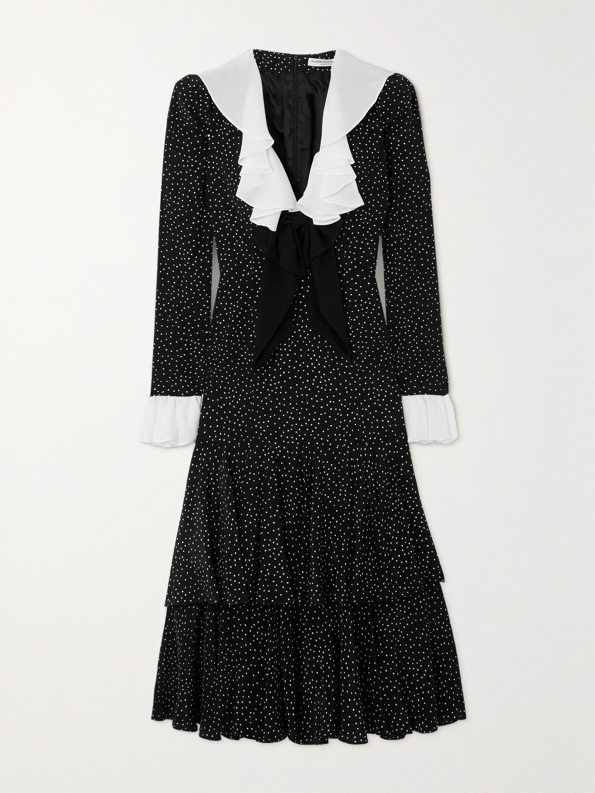 Alessandra Rich Bow-detailed ruffled polka-dot silk midi dress