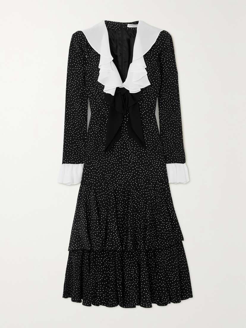 Alessandra Rich Bow-detailed Ruffled Polka-dot Silk Midi Dress