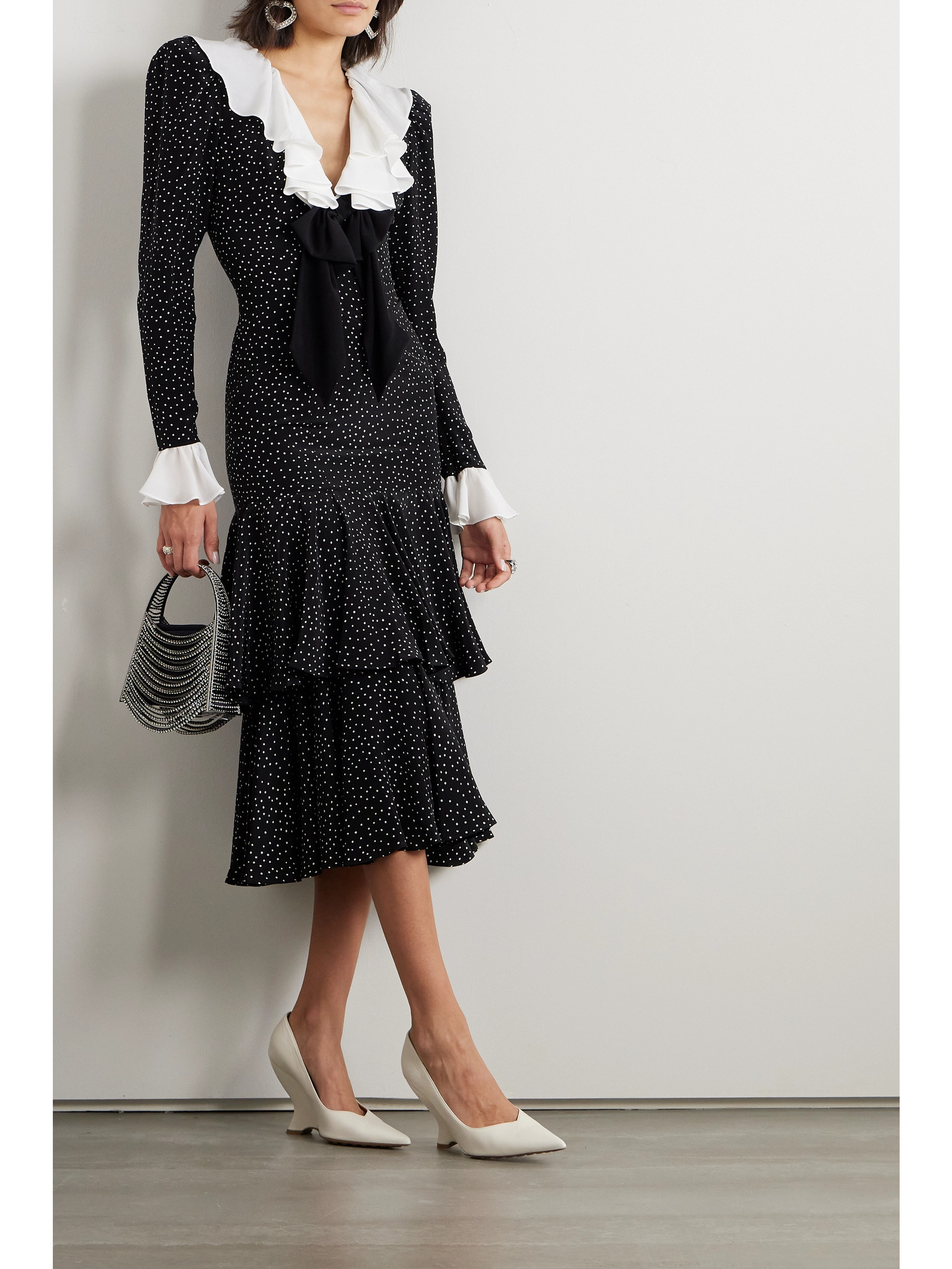 Alessandra Rich Bow-detailed ruffled polka-dot silk midi dress