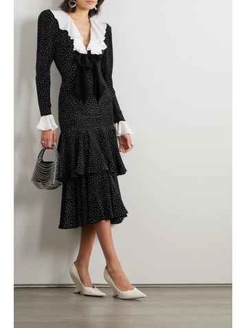 Alessandra Rich Bow-detailed ruffled polka-dot silk midi dress