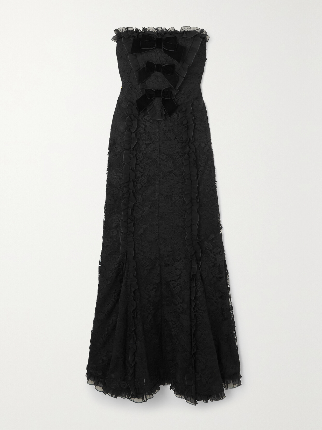 Alessandra Rich - Bow-embellished Velvet And Ruffled Lace Midi Dress - Black