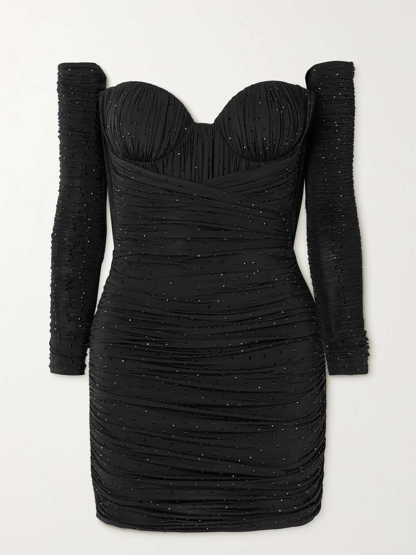 Alex Perry Koda Ruched Crystal-embellished Stretch-jersey Mini Dress And Gloves Set - UK 14