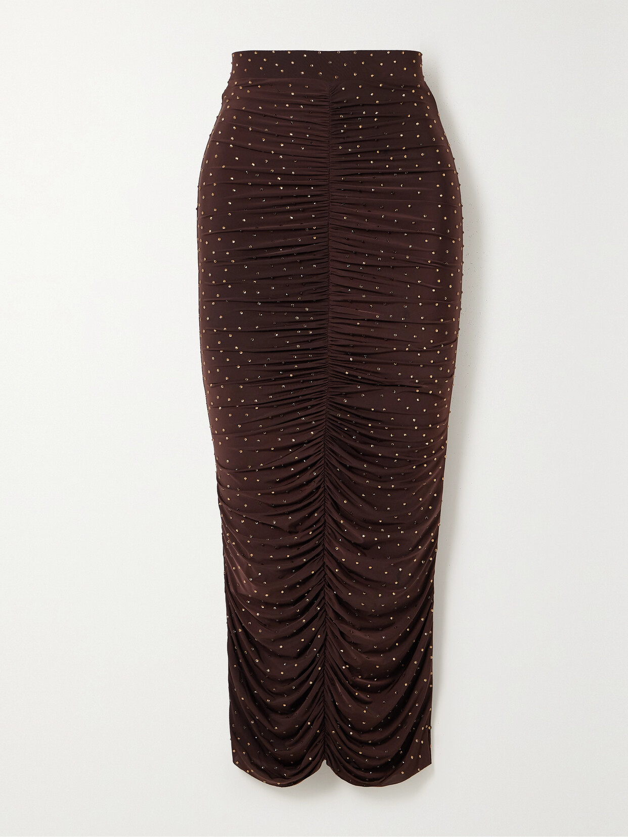 Alex Perry - Haisley Crystal-embellished Ruched Stretch-jersey Midi Skirt - Brown