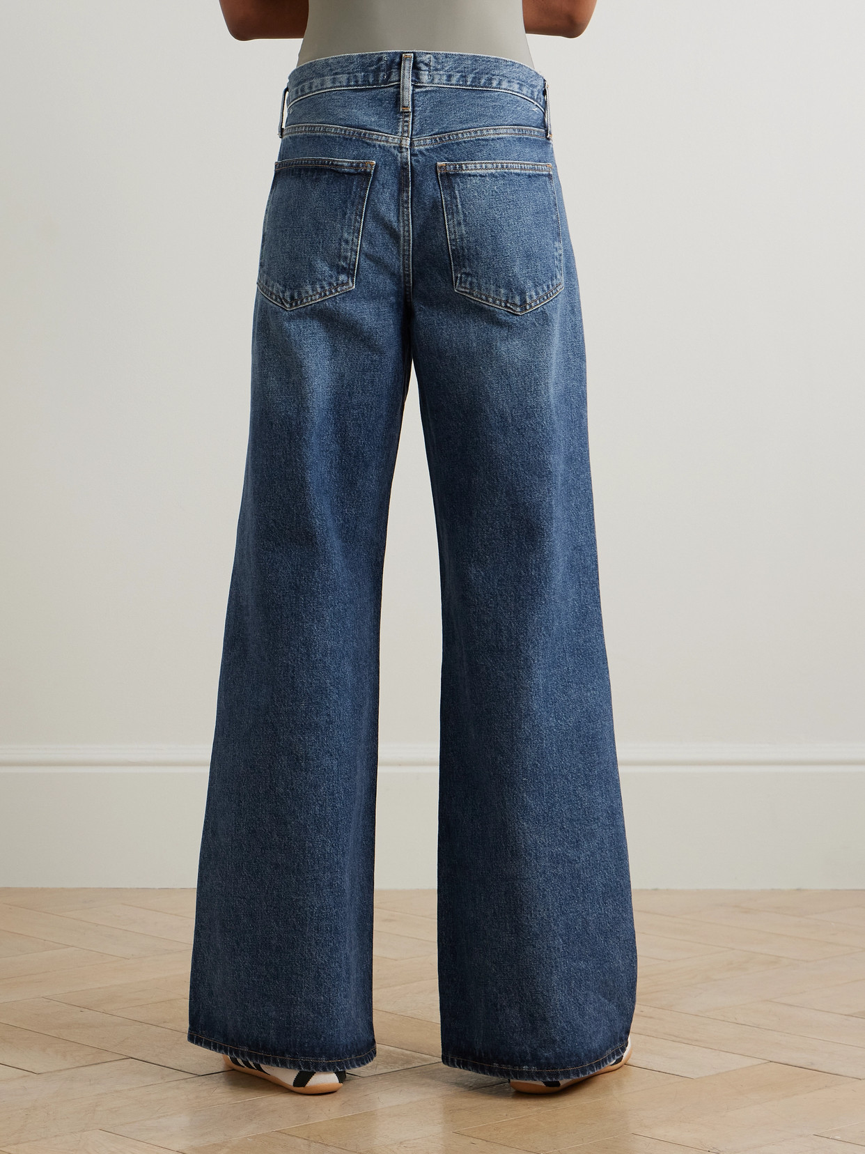 Shop Agolde + Net Sustain Clara Baggy Low-rise Flared Organic Jeans In Blue