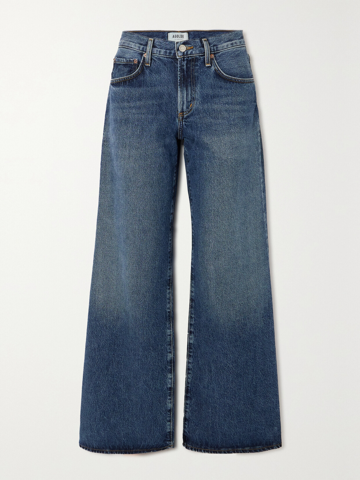 Shop Agolde + Net Sustain Clara Baggy Low-rise Flared Organic Jeans In Blue