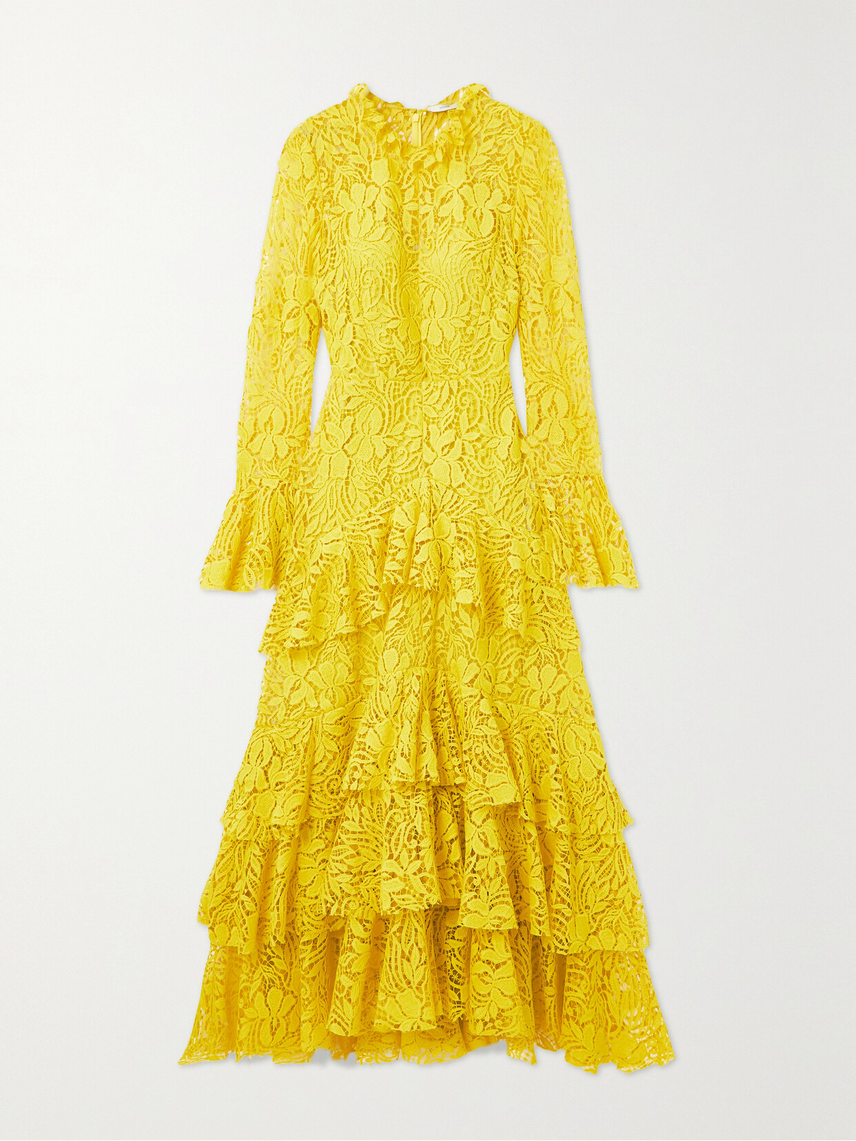 Erdem - Tiered Ruffled Recycled-guipure Lace Maxi Dress - Yellow