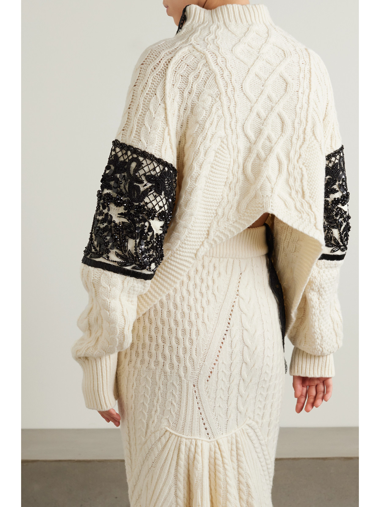 Erdem Embroidered Wool-blend Cable Knit Sweater In Cream