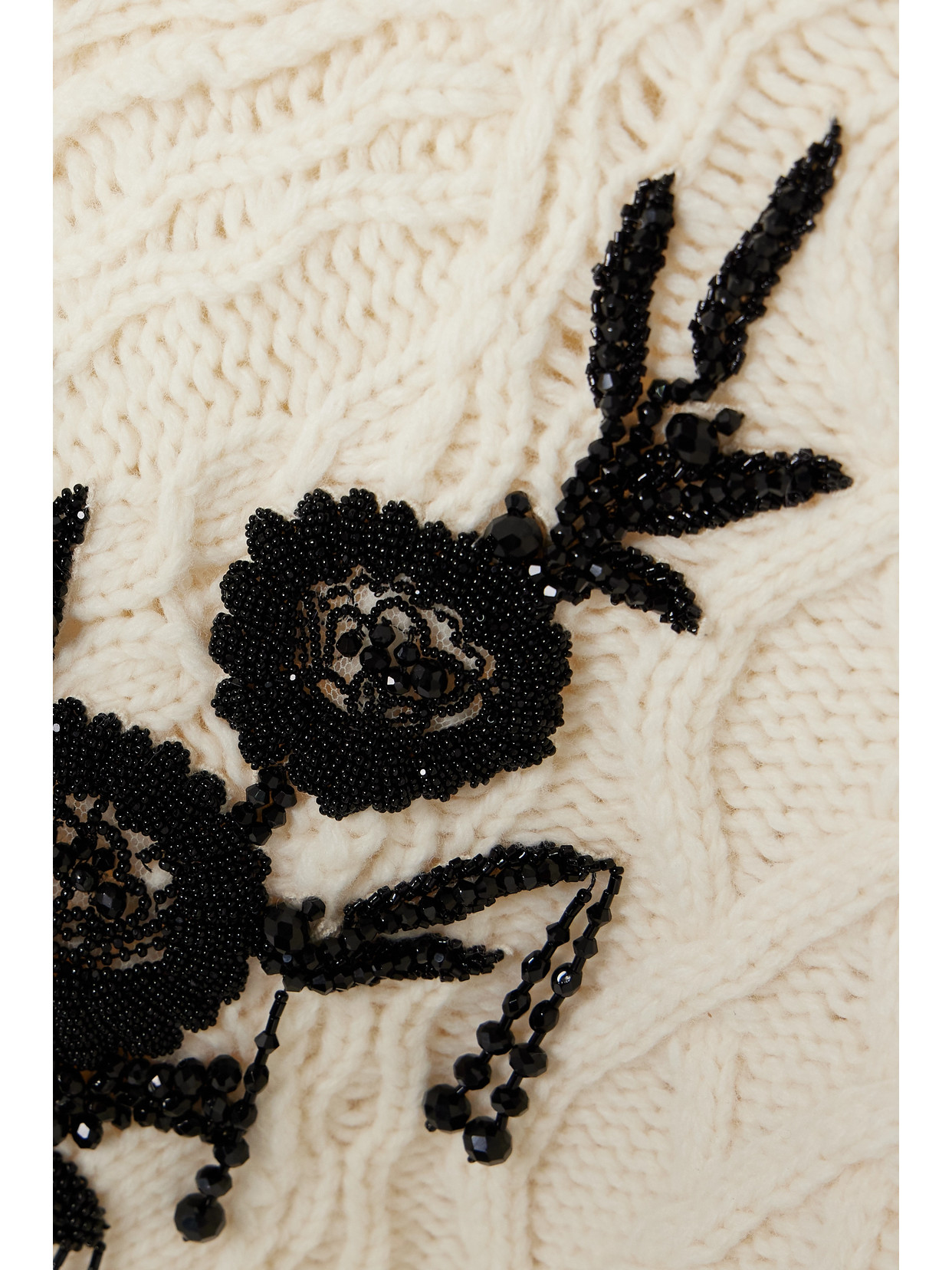 Erdem Embroidered Wool-blend Cable Knit Sweater In Cream