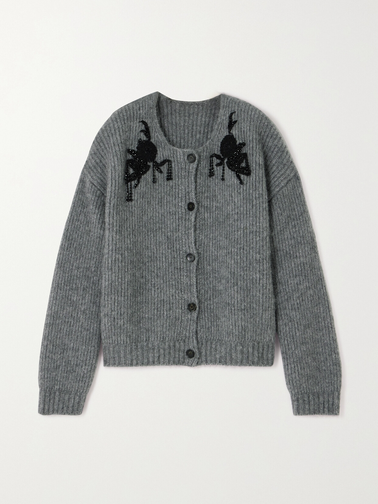 Shop Erdem Oversized Bead-embellished Ribbed Alpaca-blend Cardigan In Gray