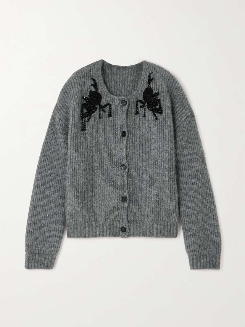 Erdem Oversized Bead-embellished Ribbed Alpaca-blend Cardigan -  - x large