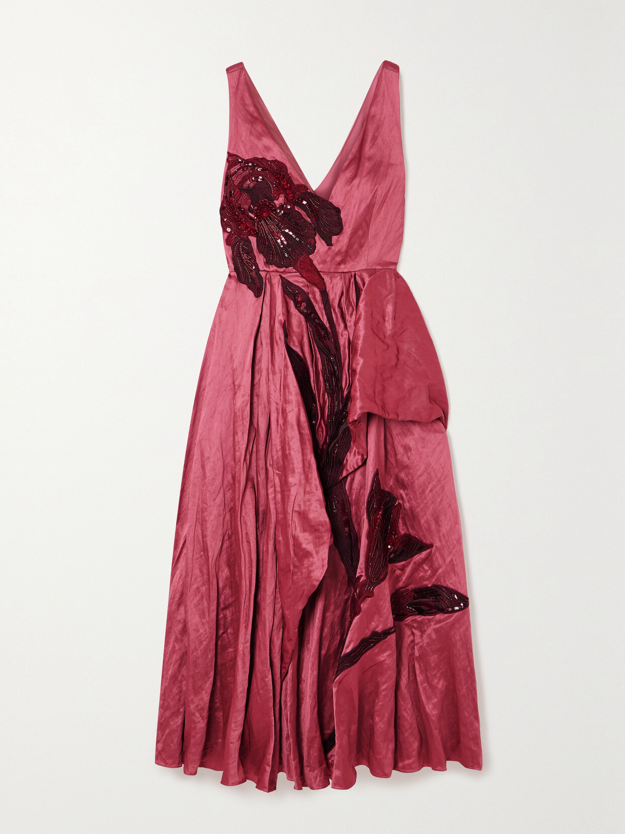 Erdem - Appliquéd Ruffled Textured-satin Midi Dress - Pink