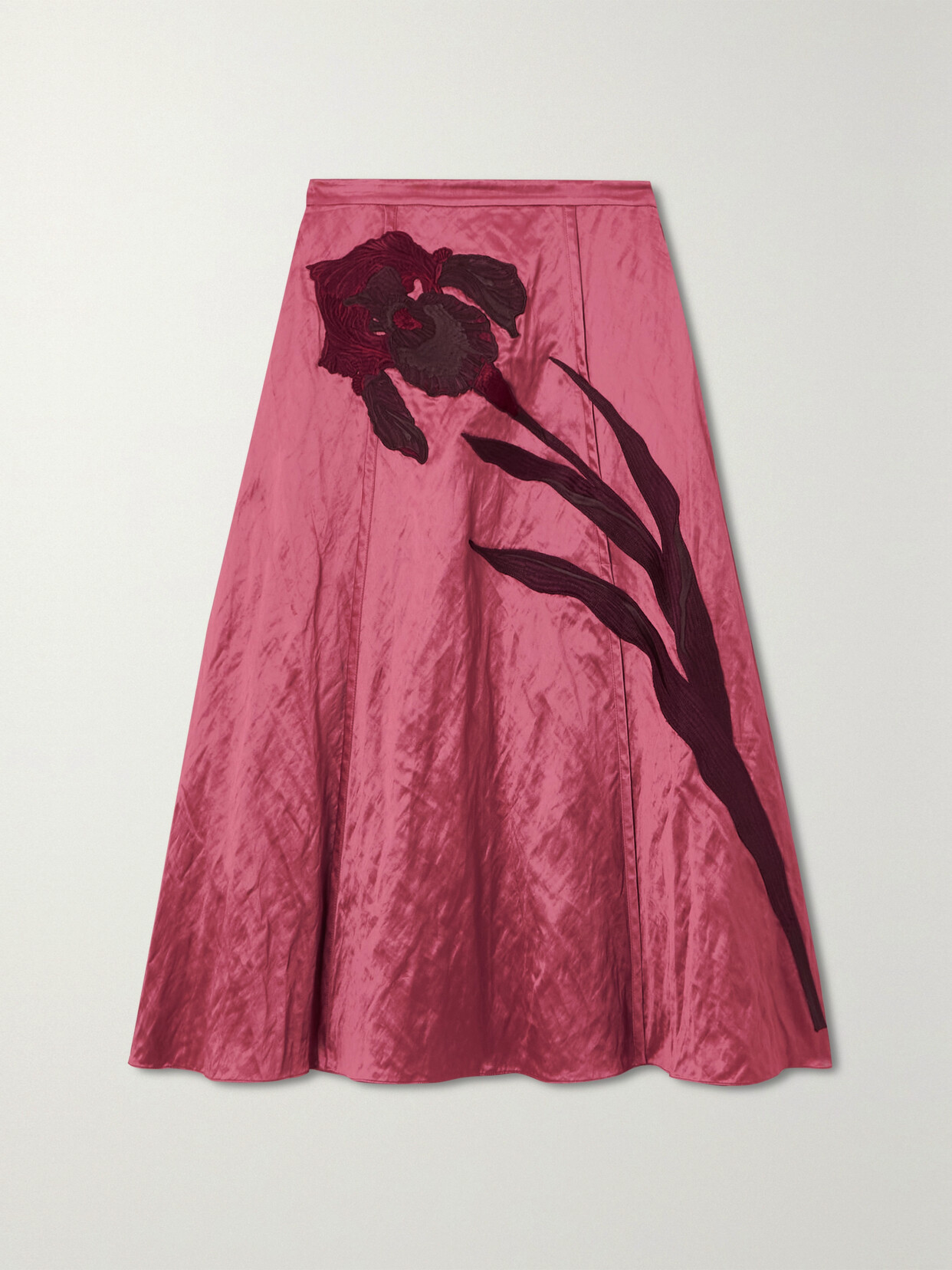 Erdem - Appliquéd Crinkled-satin Midi Skirt - Pink