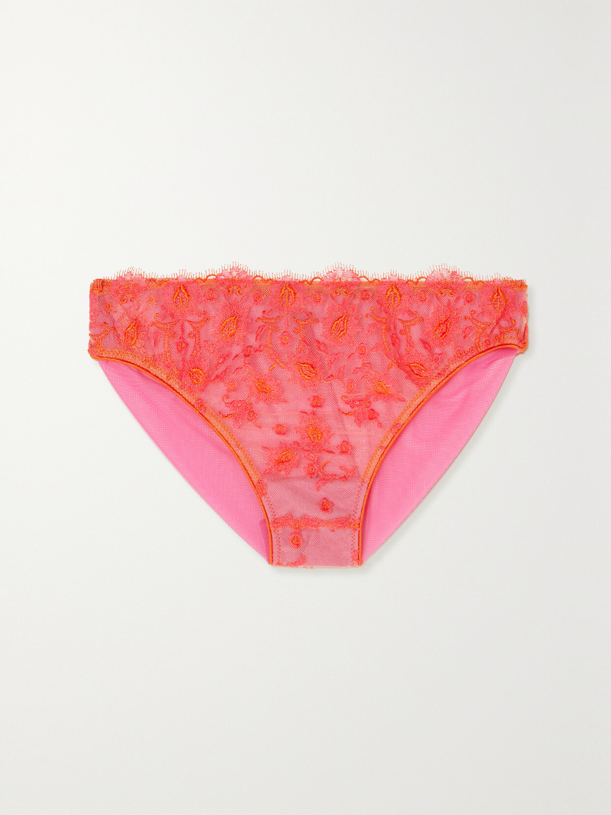 I.D. Sarrieri Petite Fleur Stretch-lace Brazilian Briefs - Orange
