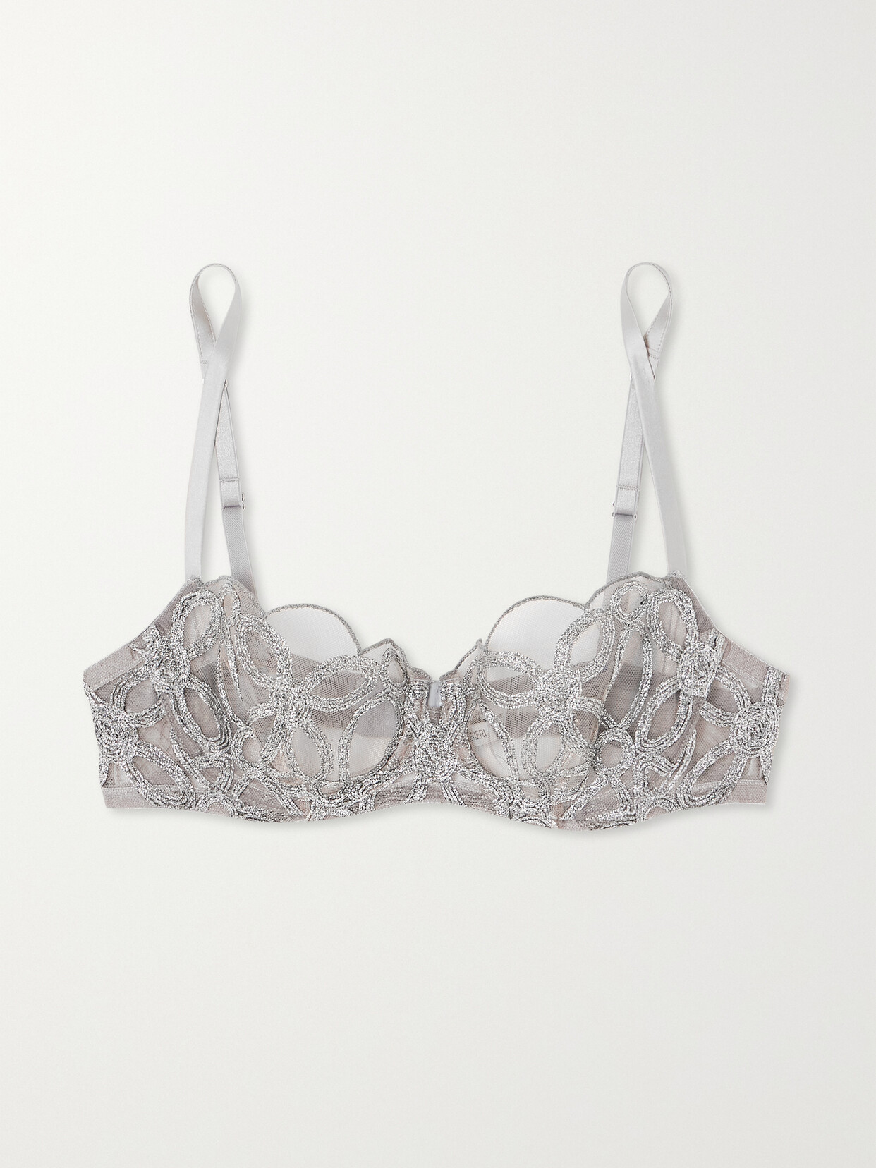 I.D. Sarrieri - Anastasia Satin And Metallic Lace-trimmed Tulle Underwired Soft-cup Bra - Gray