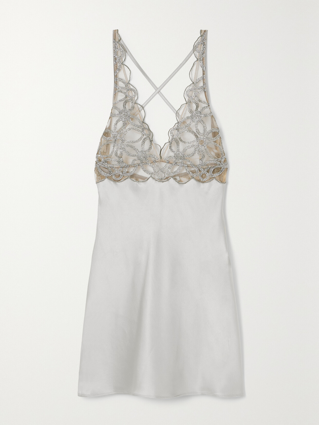 I.D. Sarrieri - Anastasia Metallic Lace And Mesh-trimmed Satin Chemise - Gray