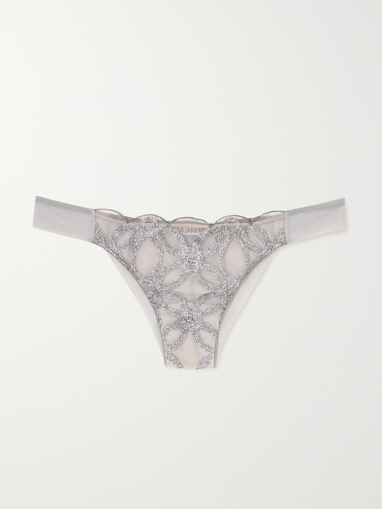 I.D. Sarrieri Anastasia Metallic Lace-trimmed Mesh Briefs - Gray