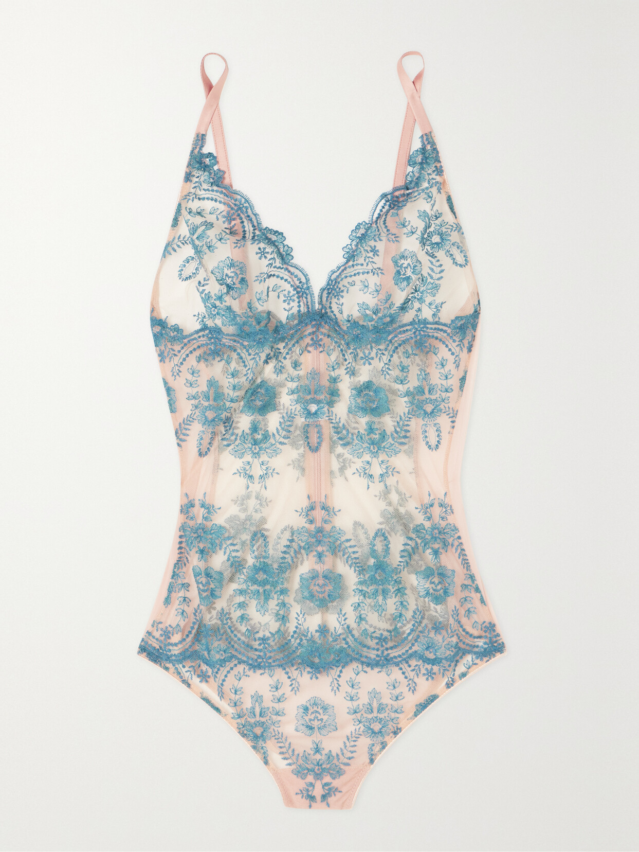 I.D. Sarrieri - Tuscan Holiday Embroidered Tulle Bodysuit - Blue