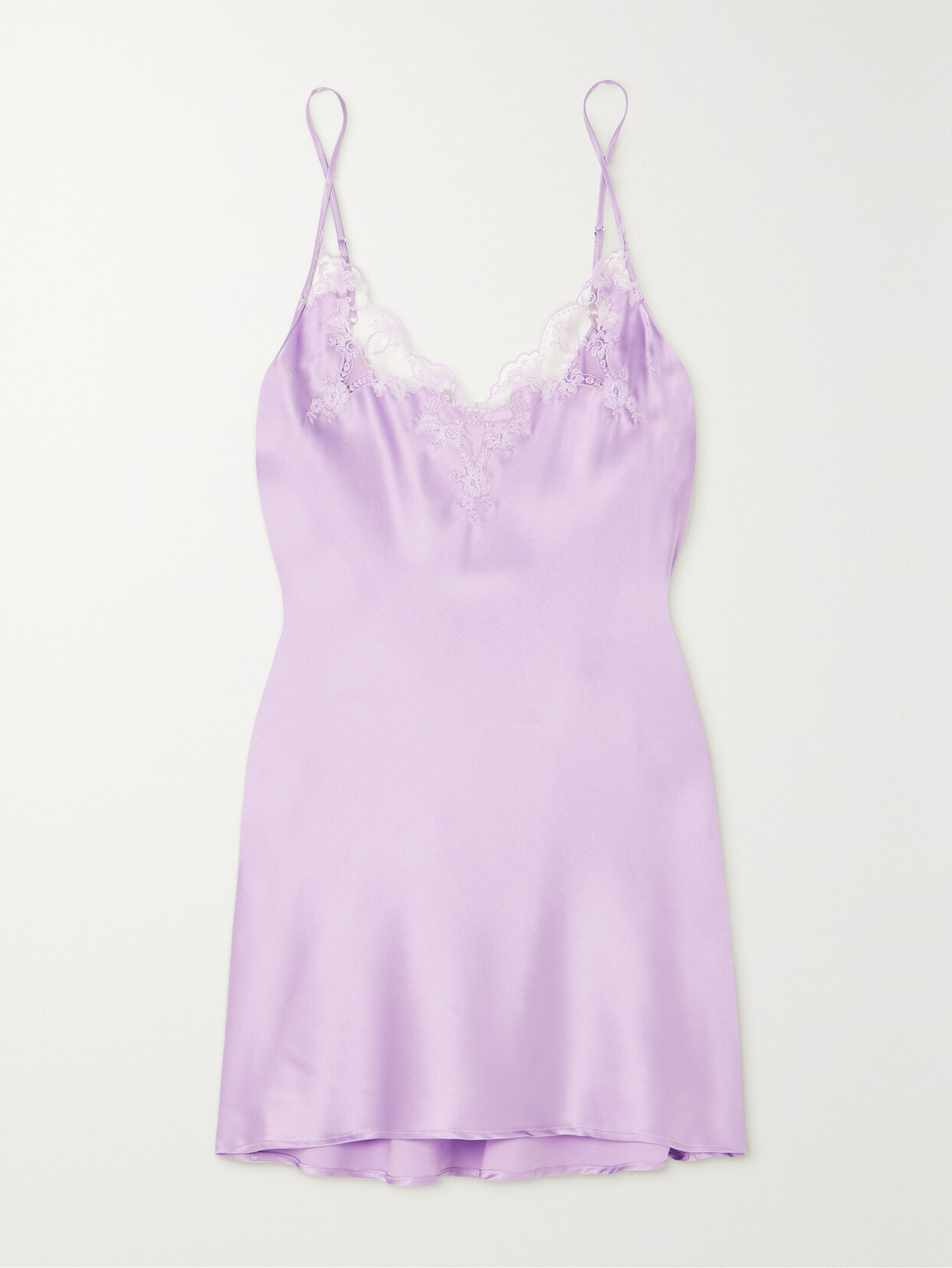 I.D. Sarrieri - Petal Bloom Lace-trimmed Silk-satin Chemise - Purple