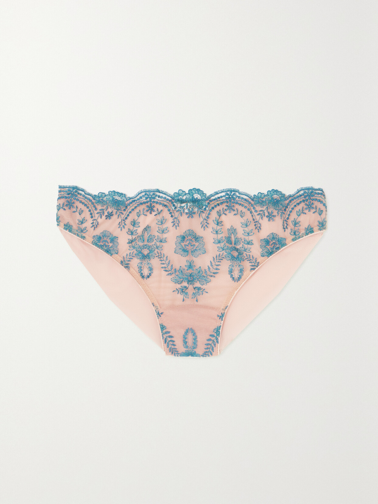 I.D. Sarrieri Tuscan Holiday Embroidered Stretch-tulle Briefs - Blue