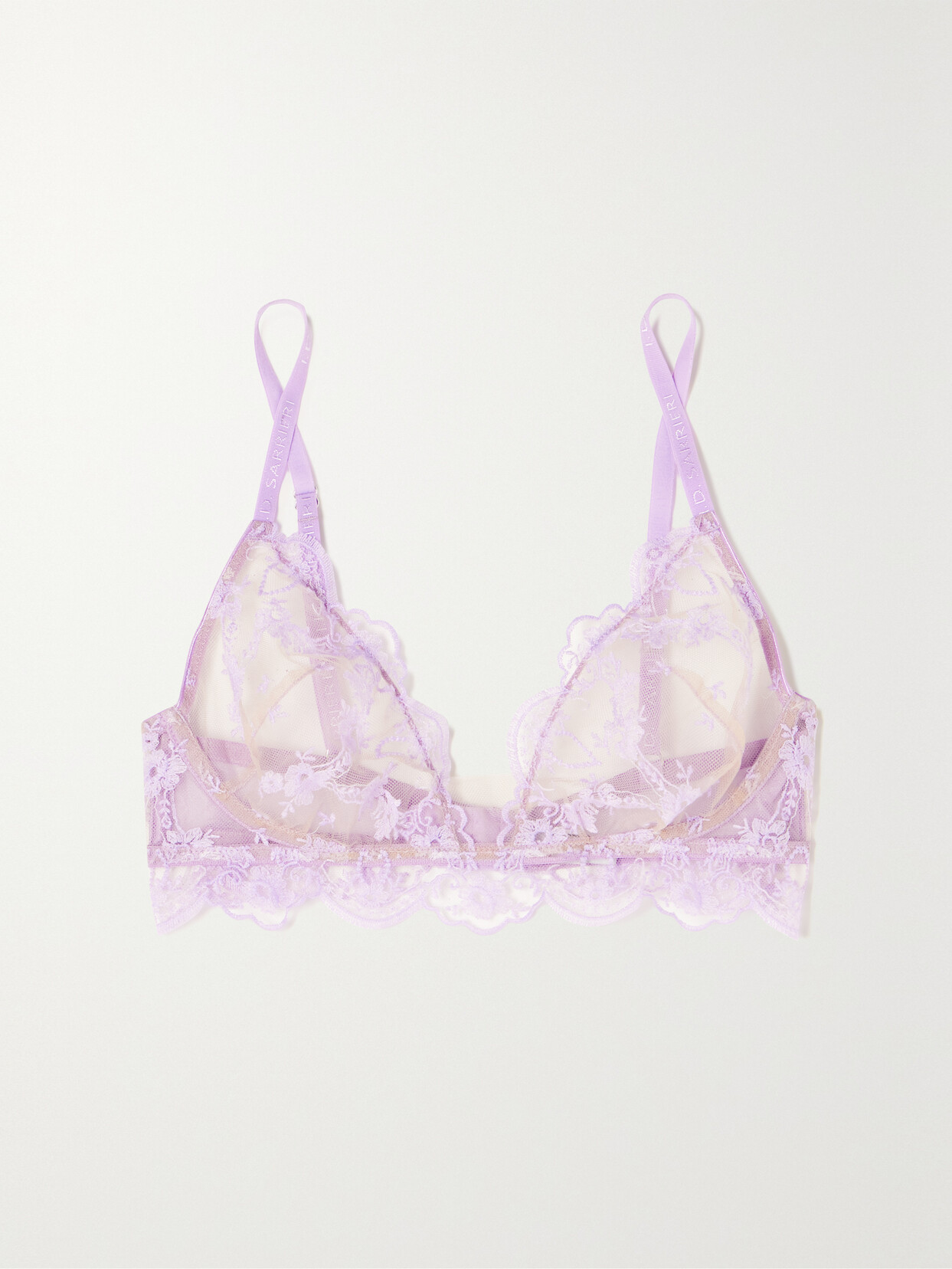 I.D. Sarrieri Petal Bloom Satin-trimmed Embroidered Tulle Underwired Triangle Bra