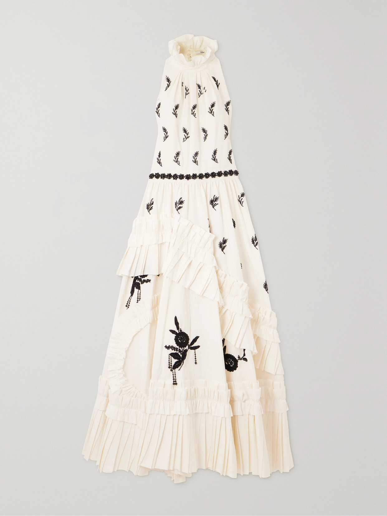 Erdem Bead-embellished Ruffled Cotton-faille Midi Dress In Ivory