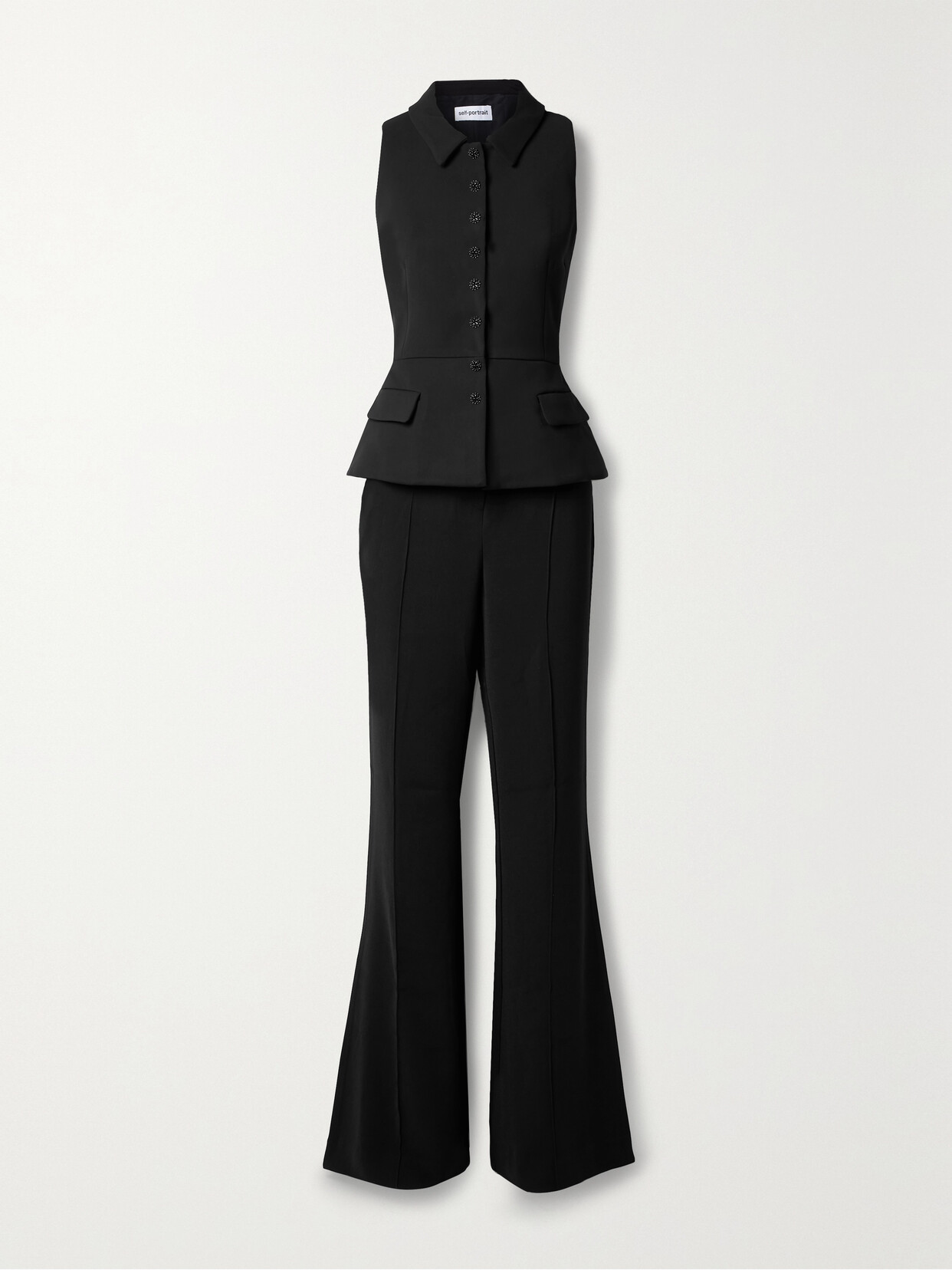 Self-Portrait - Convertible Embellished Crepe Jumpsuit - Black