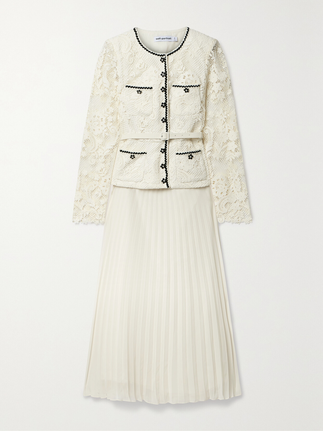 Self-portrait Convertible Pleated Georgette And Embellished Corded Lace ...