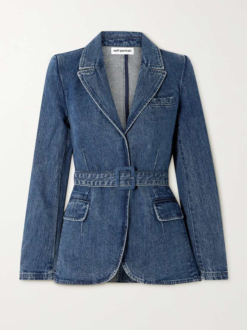 Self-Portrait Belted Denim Blazer - UK 14