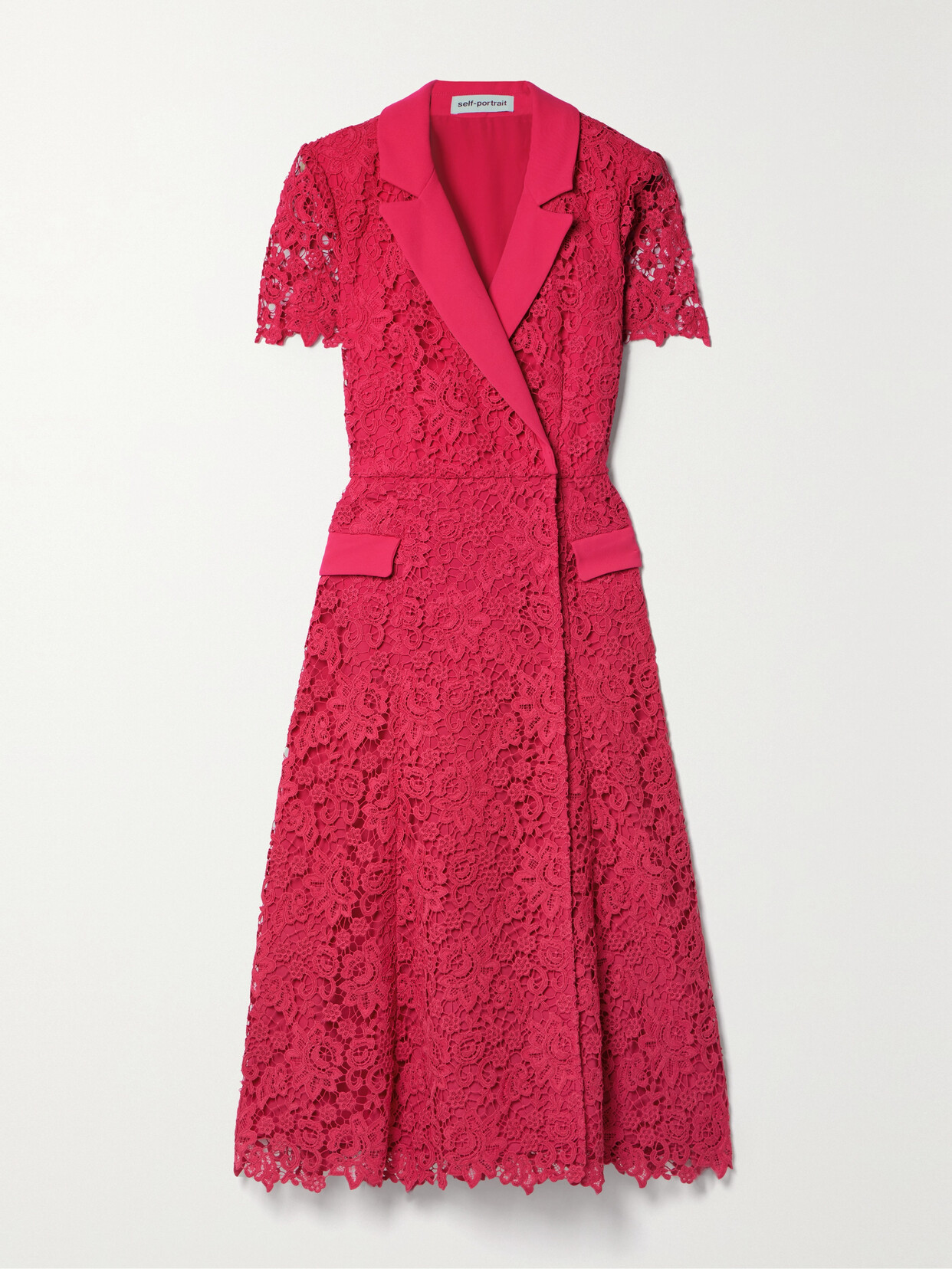 SELF-PORTRAIT BELTED CREPE-TRIMMED CORDED LACE MIDI DRESS