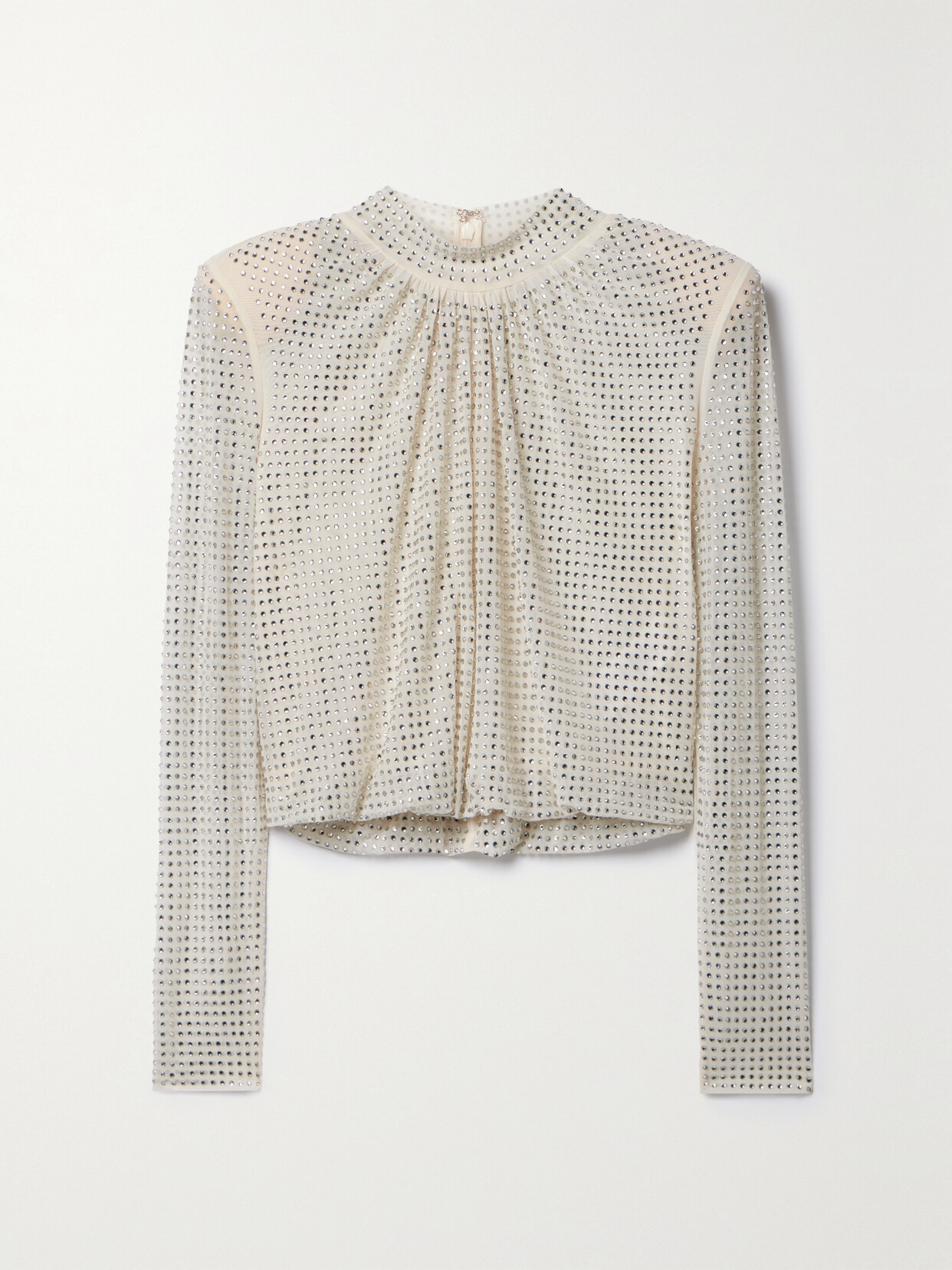 Self-Portrait - Draped Crystal-embellished Stretch-mesh Blouse - Cream