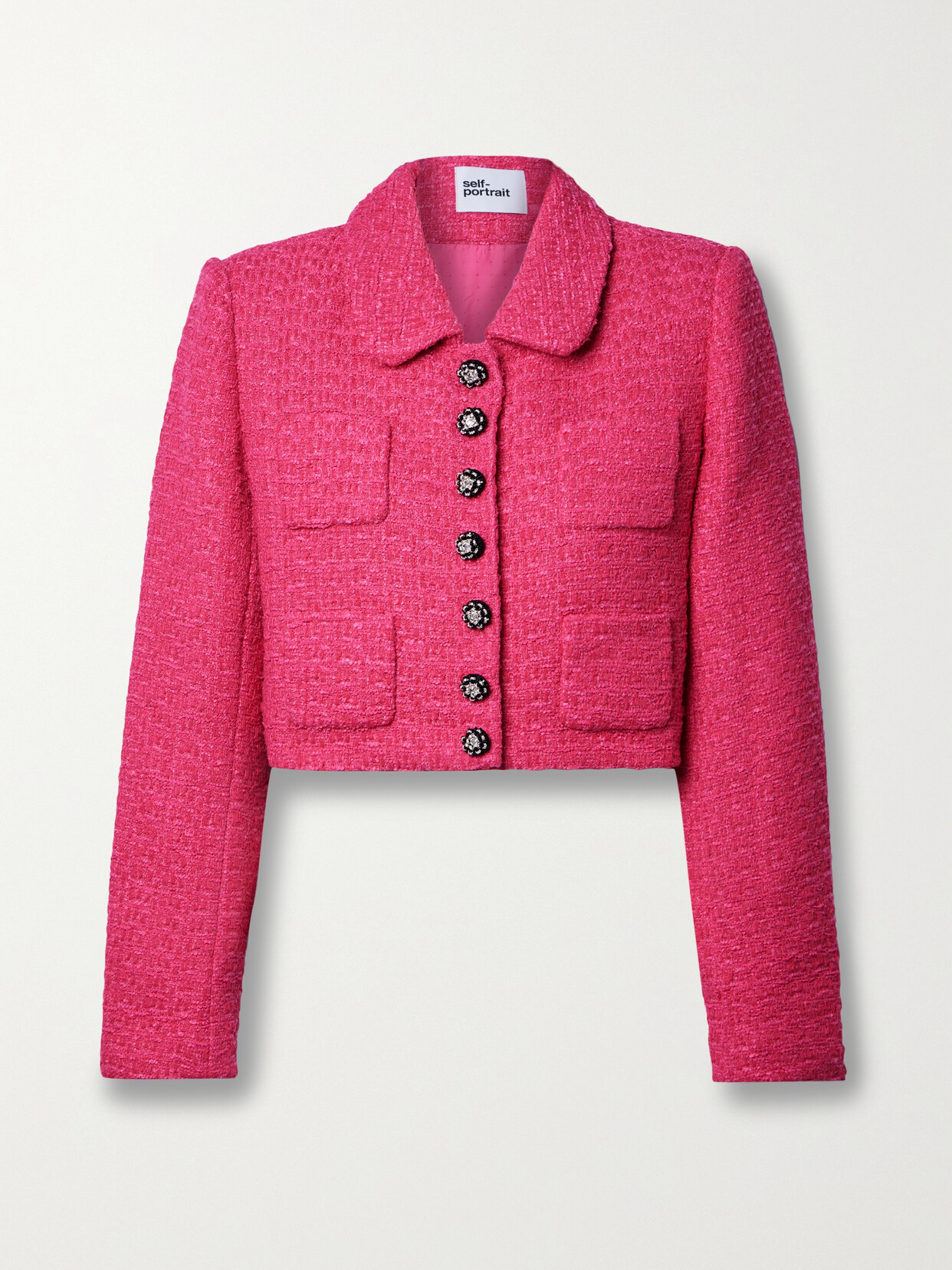 Self-portrait Embellished Bouclé-tweed Jacket In Fuchsia