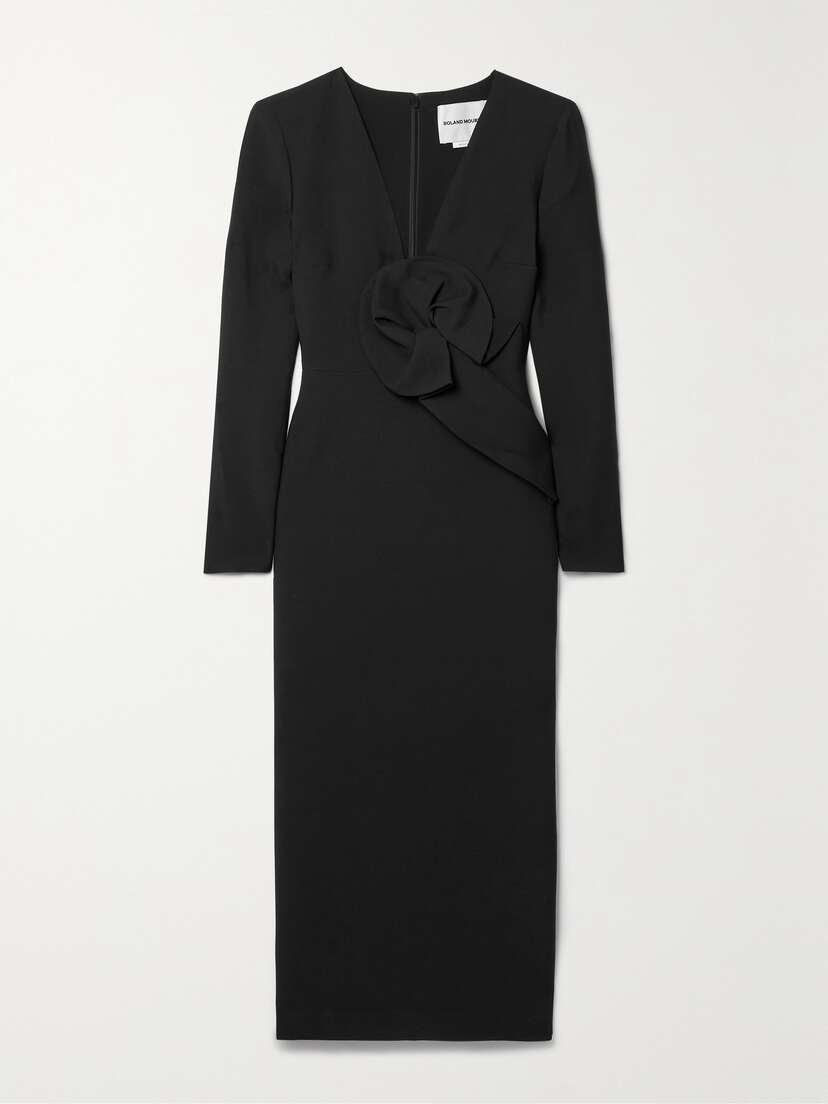 Roland Mouret Appliquéd Wool And Silk-blend Crepe Midi Dress - UK 16