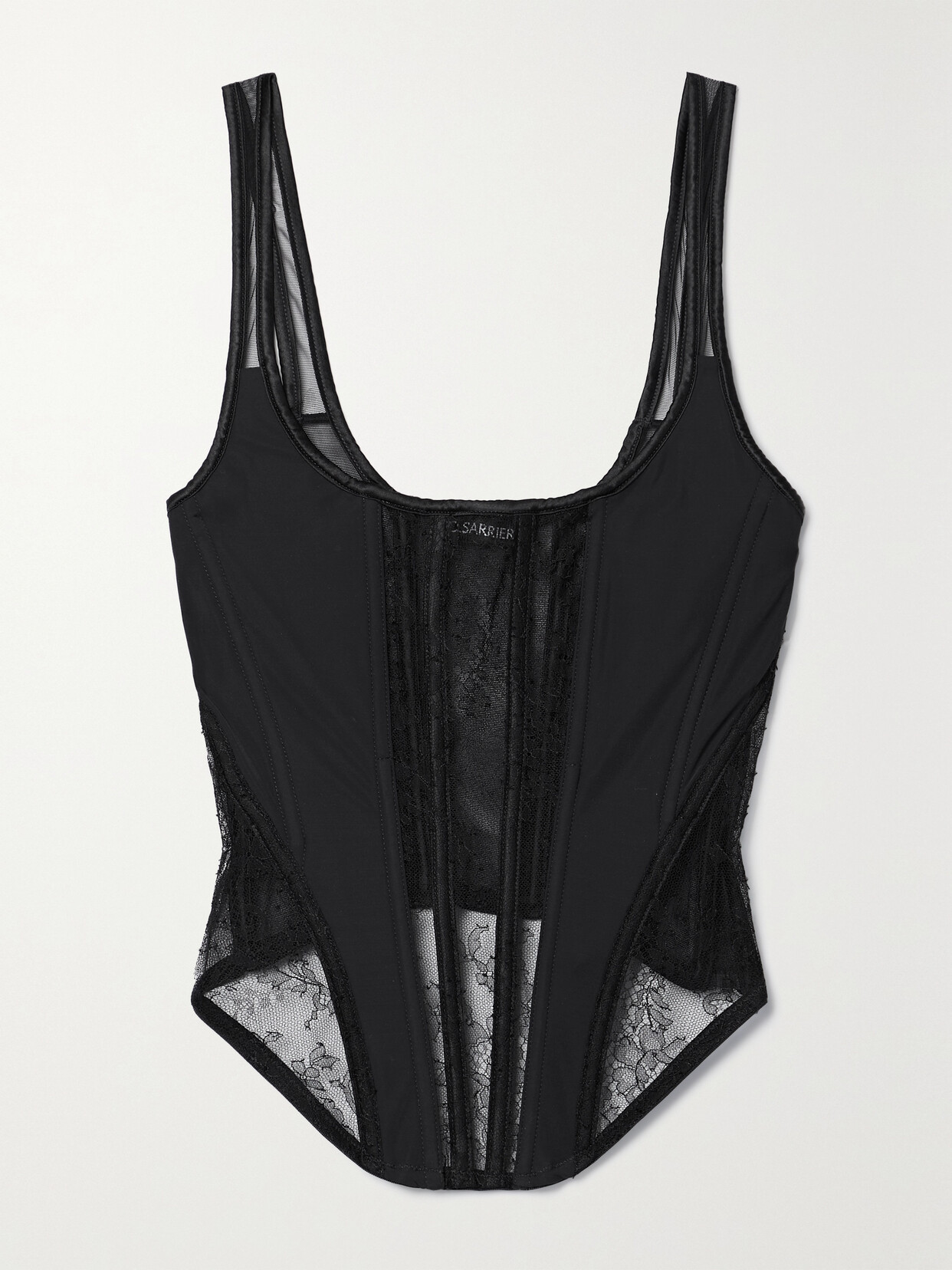 I.D. Sarrieri - Maud Cropped Lace, Stretch-jersey And Mesh Bustier Top - Black