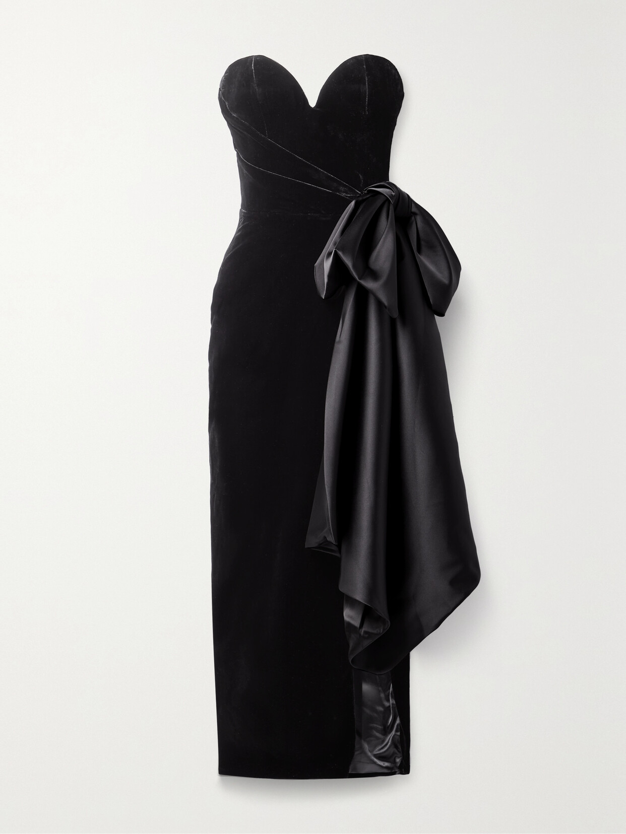 RASARIO - Mikado-paneled Strapless Velvet Midi Dress - Black