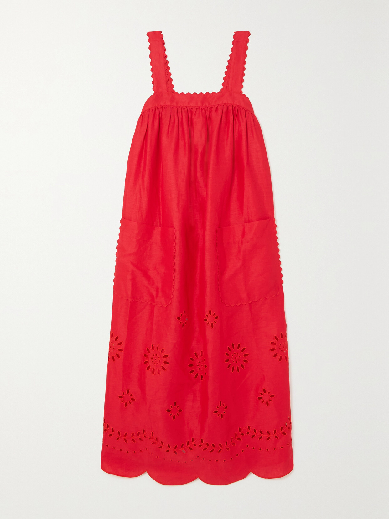 Oroton - Cutout Broderie Anglaise Linen Maxi Dress - Red