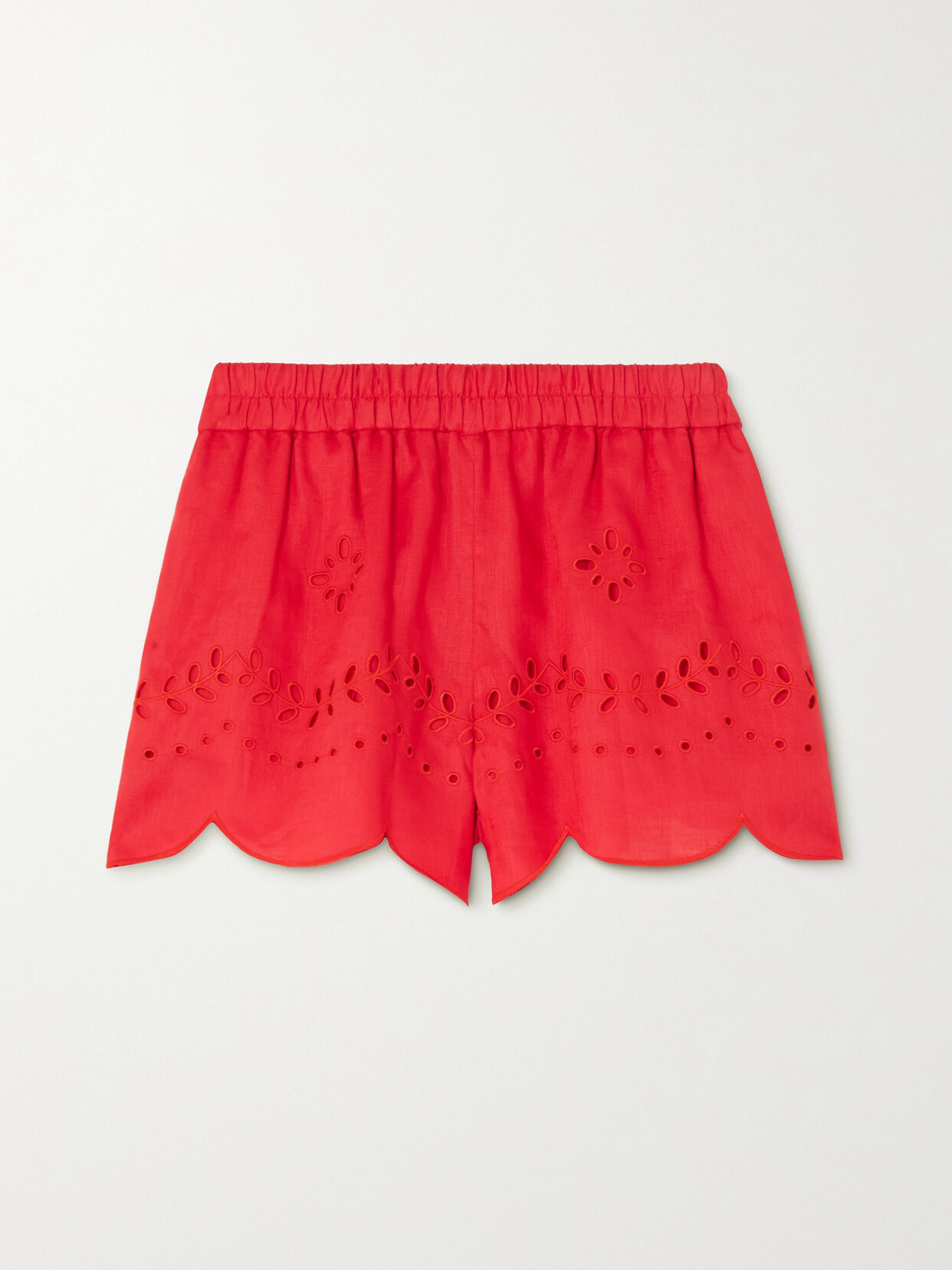 Oroton - Scalloped Broderie Anglaise Linen Shorts - Red