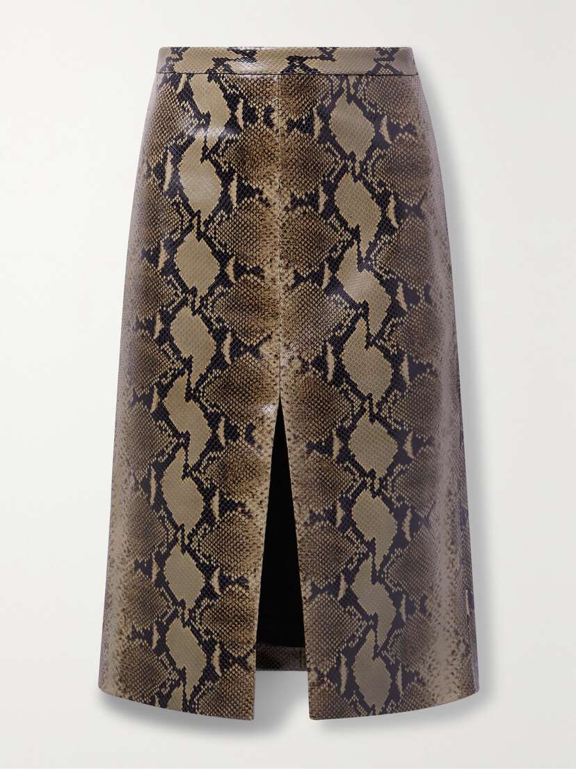 Khaite Fraser Snake-effect Leather Midi Skirt