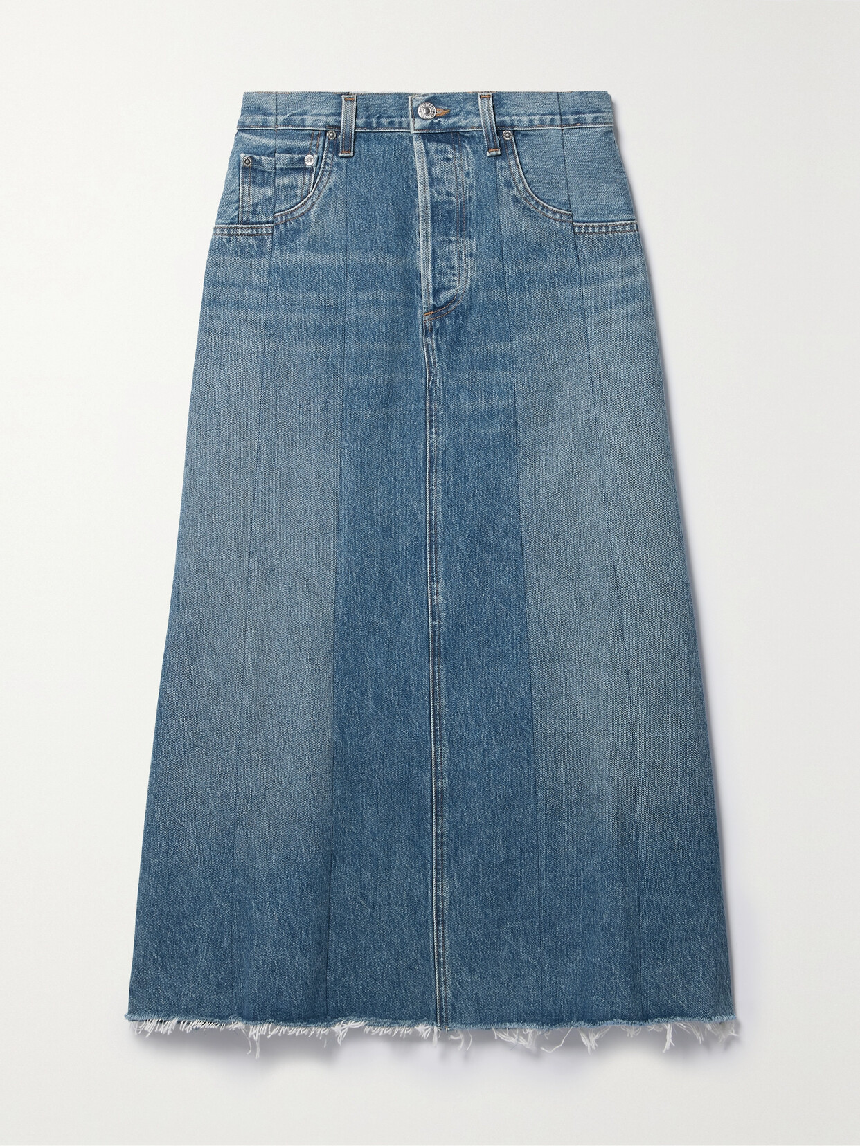 Citizens of Humanity - Raian Frayed Paneled Organic Denim Midi Skirt - Blue