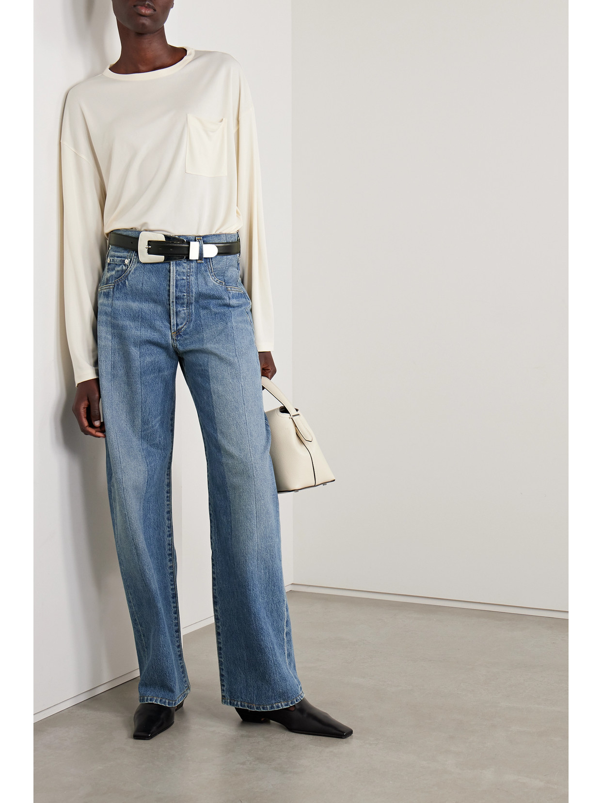 Shop Citizens Of Humanity + Net Sustain Ayla Splice High-rise Straight-leg Organic Jeans In Blue