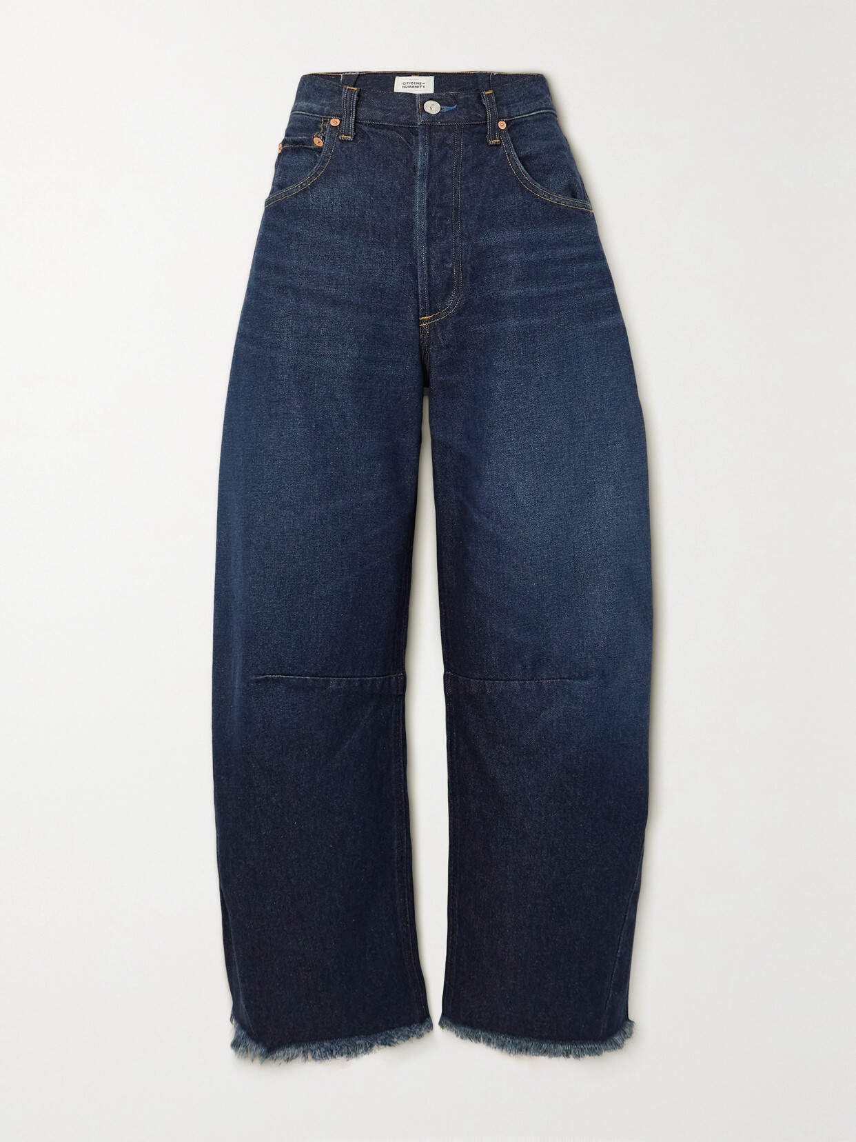 Shop Citizens Of Humanity Horseshoe Frayed High-rise Wide-leg Jeans In Blue