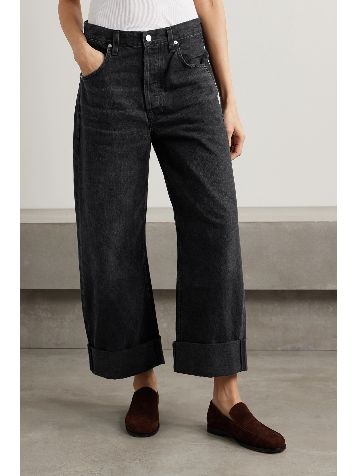 Shop Citizens Of Humanity + Net Sustain Ayla Wide-leg Organic Jeans In Black