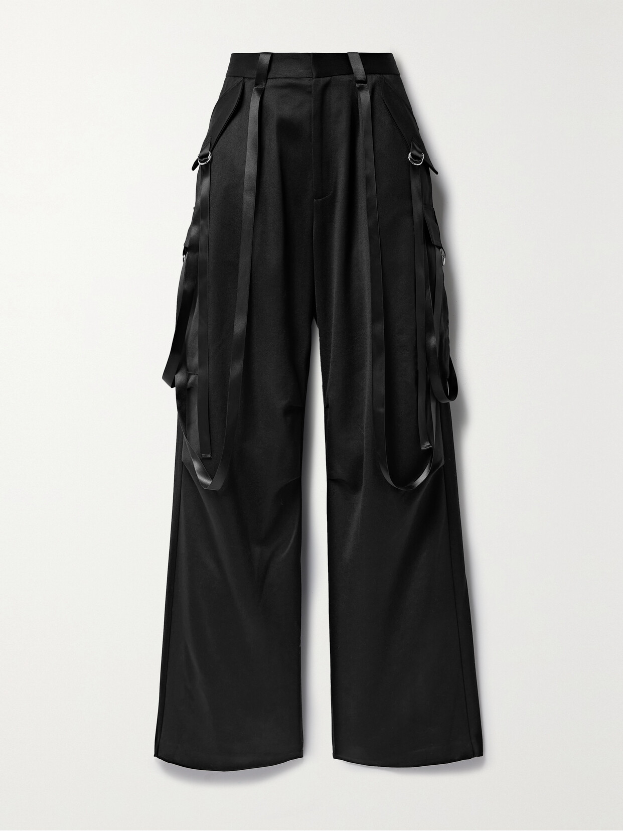 R13 Pleated Wool-satin Wide-leg Cargo Pants In Black W Satin