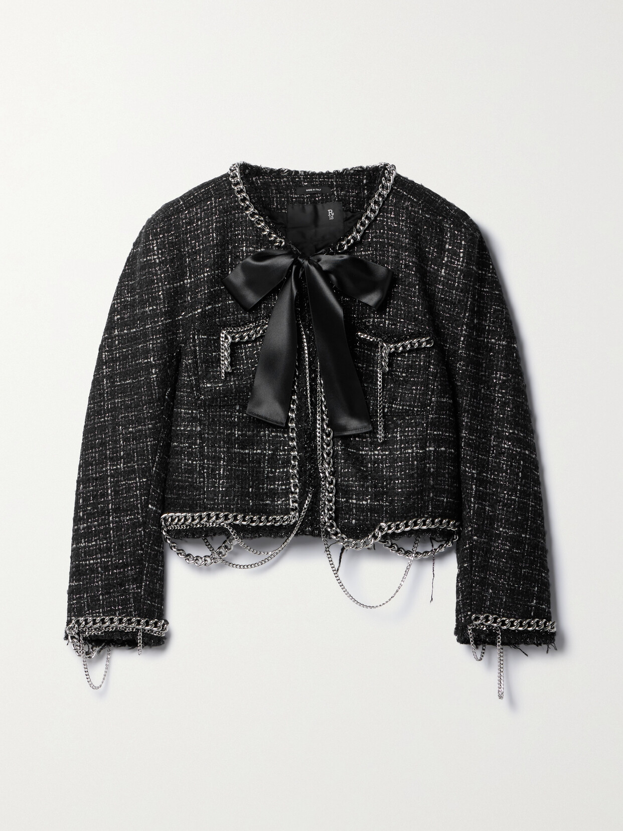 R13 - Chain-embellished Metallic Wool-blend Tweed Jacket - Black