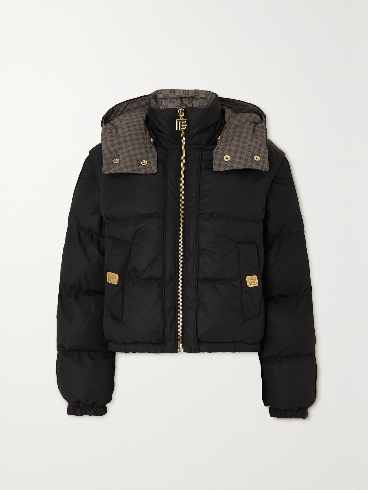 Shop Balmain Convertible Hooded Printed Quilted Shell Ski Jacket In Black