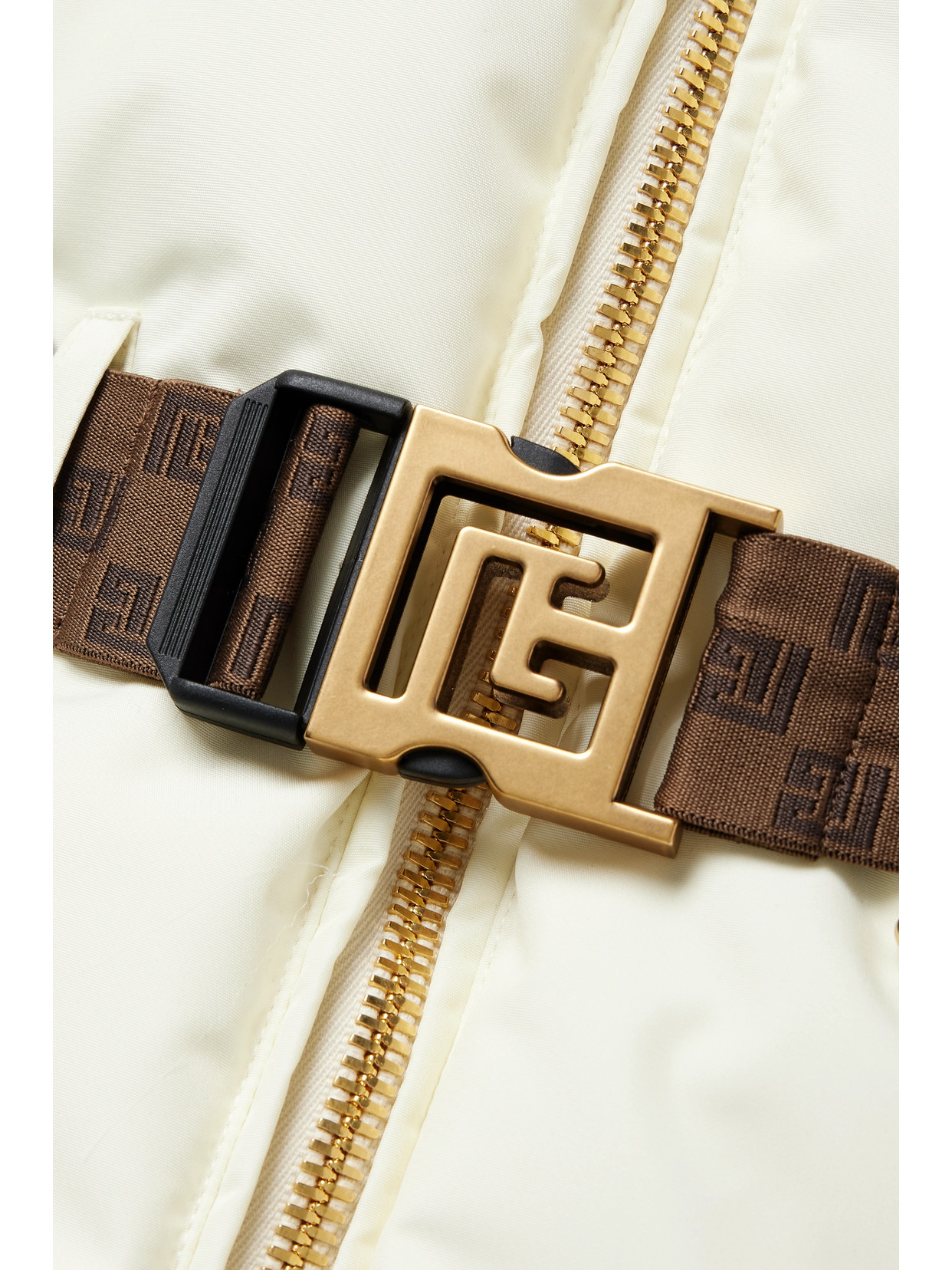 Balmain Belted Hooded Faux Fur And Jacquard-trimmed Shell Ski Jacket In Ivory