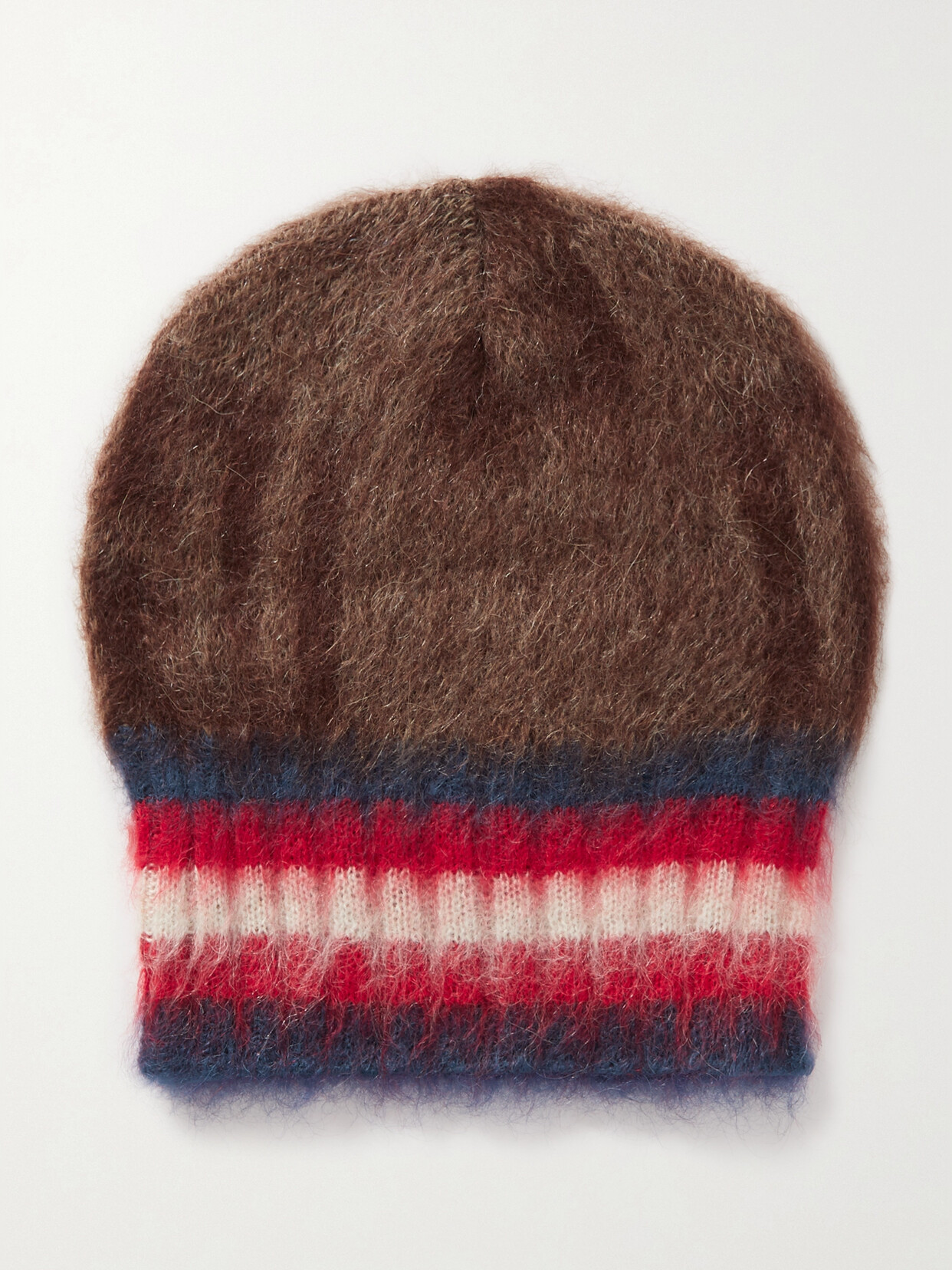 Balmain Striped Brushed Jacquard-knit Mohair-blend Beanie In Brown