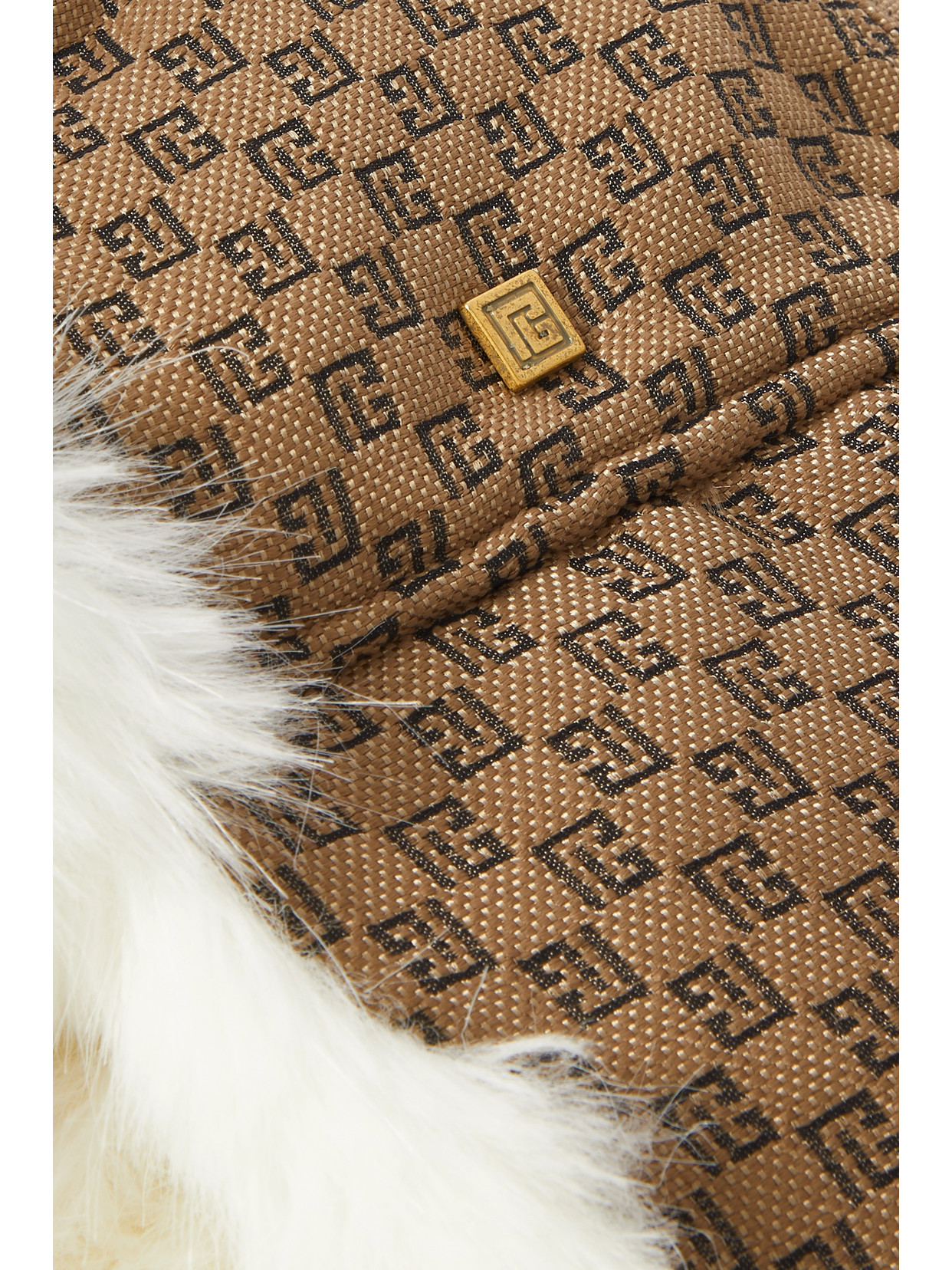 Balmain Faux Fur-lined Canvas-jacquard Hat In Brown